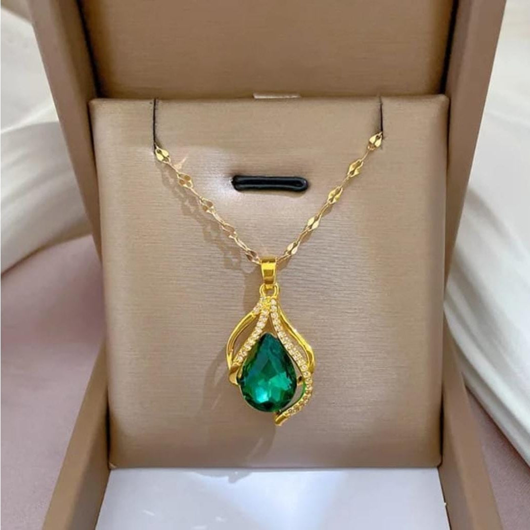 AdairGems Emerald Teardrop Pendant Necklace - Necklace