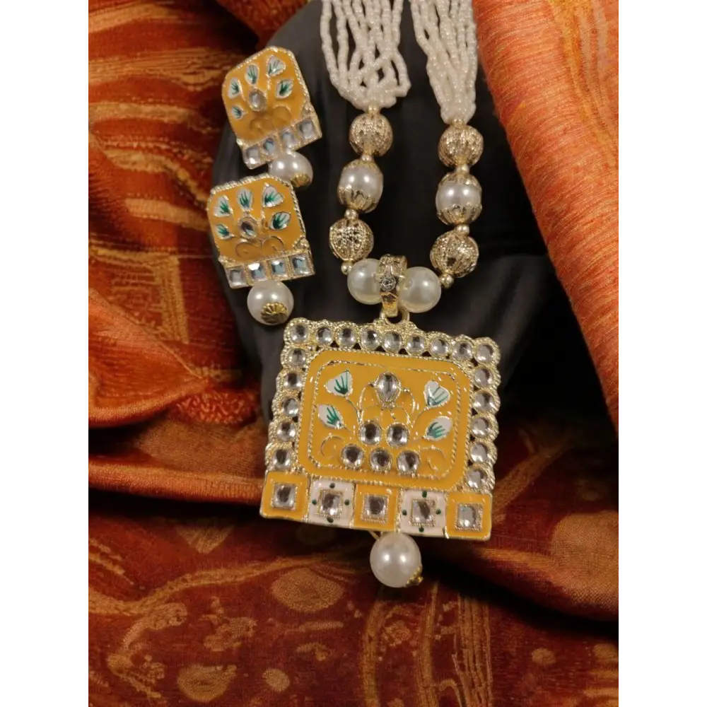 Adair Champagne Gold Meenakari Work Necklace and Earrings Set - Necklace