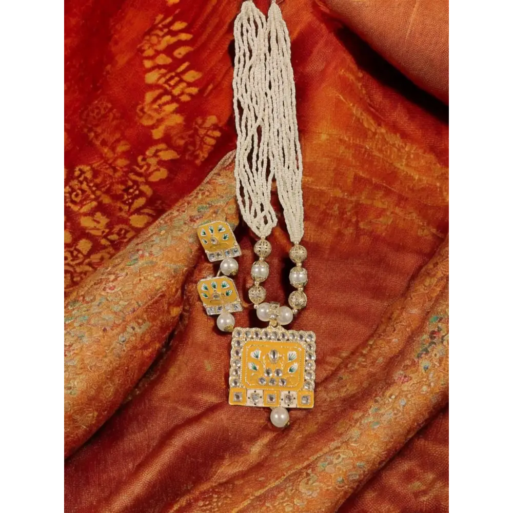 Adair Champagne Gold Meenakari Work Necklace and Earrings Set - Necklace
