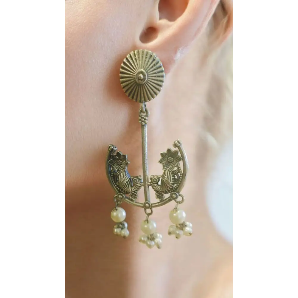 Adair German Silver-Plated Stone-Studded & Beaded Drop Earrings - Earrings