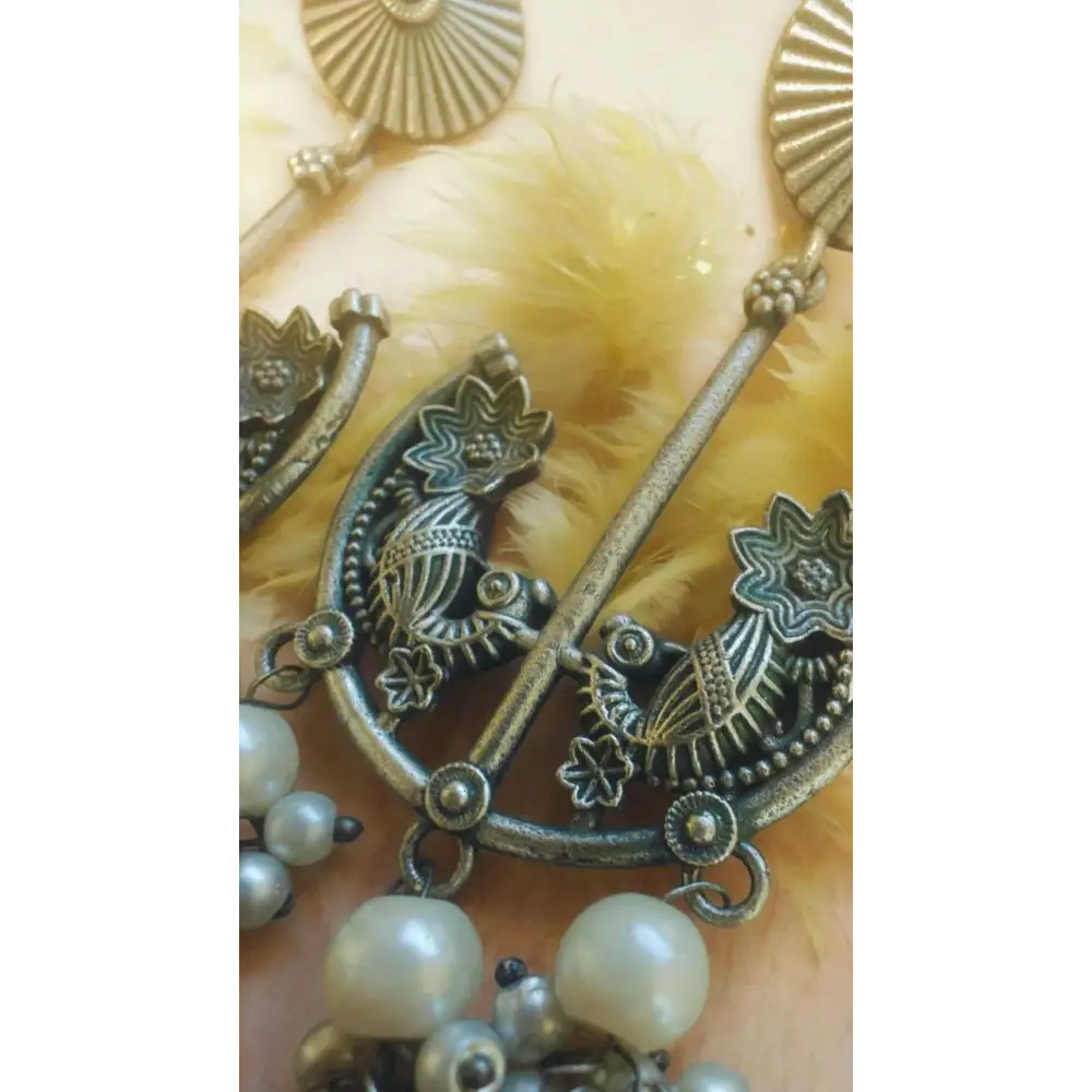 Adair German Silver-Plated Stone-Studded & Beaded Drop Earrings - Earrings