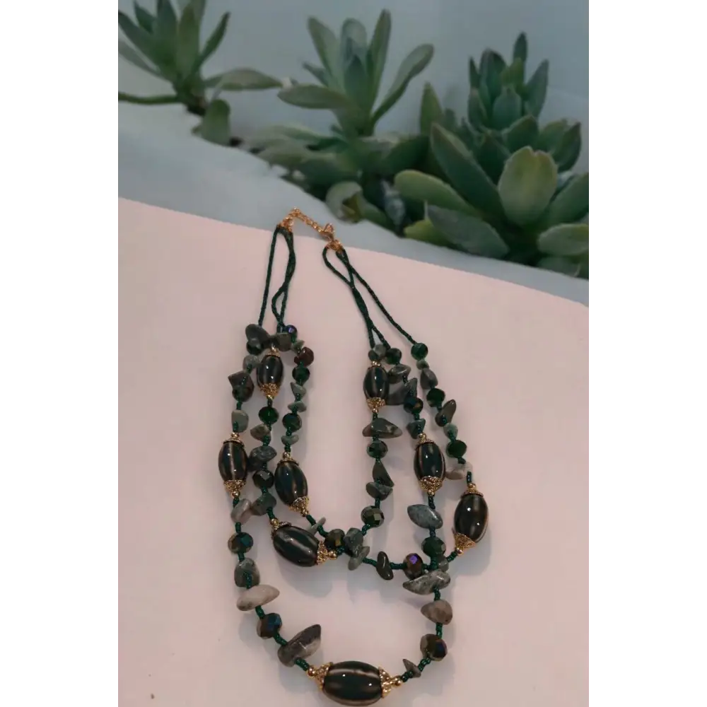 Adair Layers Green Necklace with Beads & Gems - Necklace