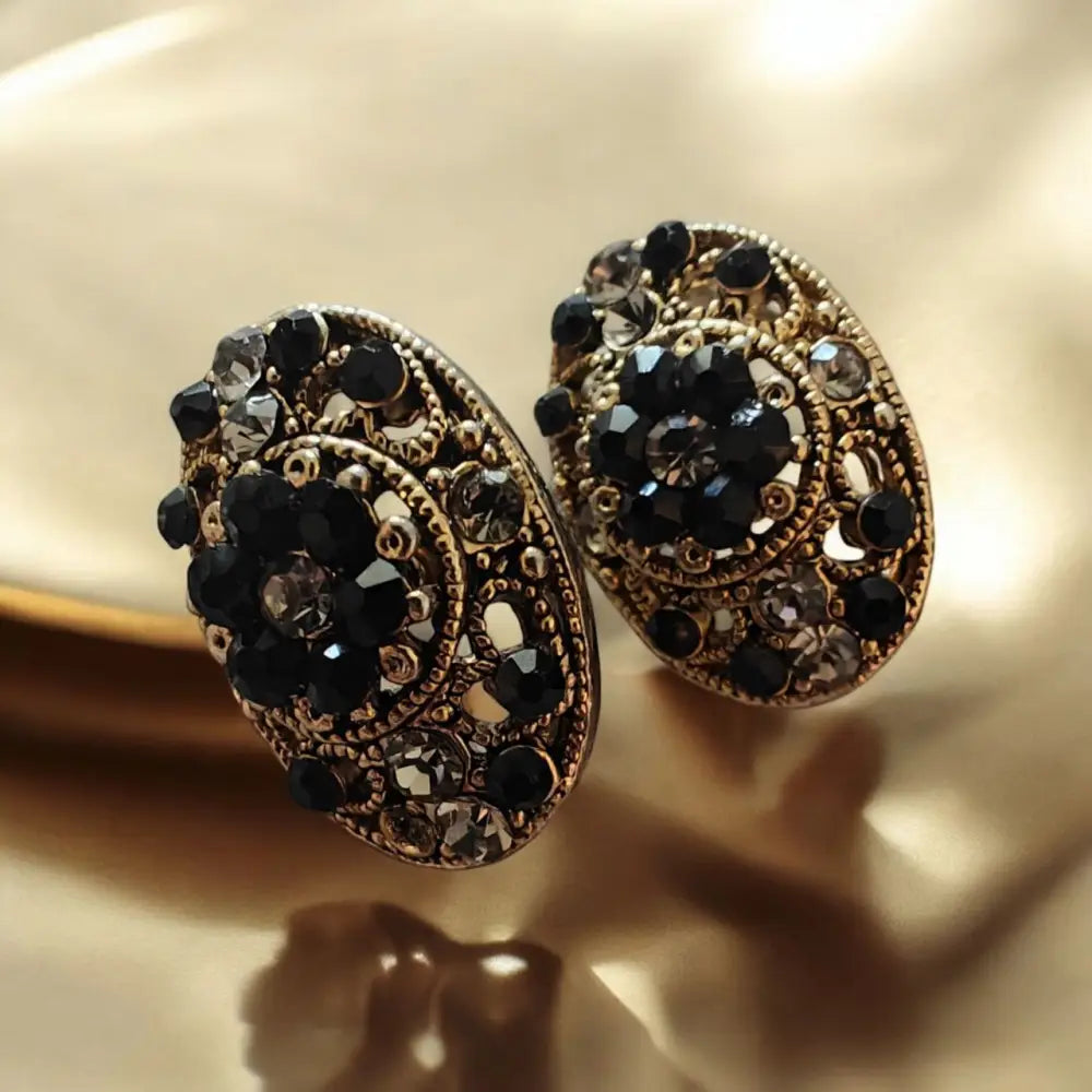 Adair Timeless Elegance: Vintage Black & Gold Stud Earrings - Earrings