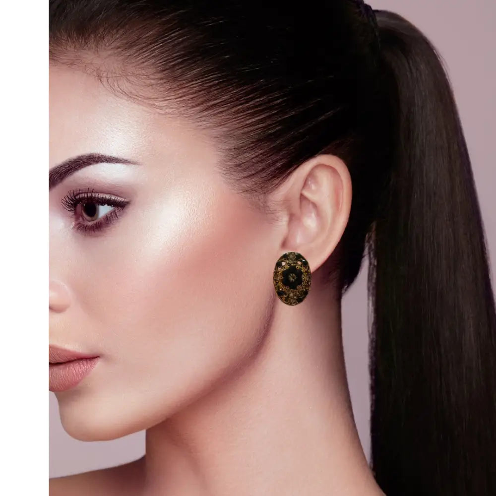 Adair Timeless Elegance: Vintage Black & Gold Stud Earrings - Earrings