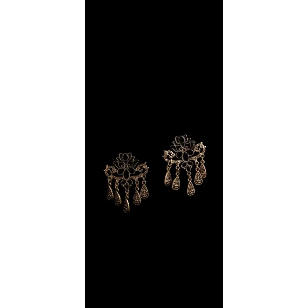 Black Lotus Antique Gold Dangler Earrings β Statement Filigree Design By Adair Gems - Earrings