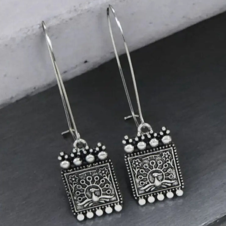 Oxidized Silver Peacock Hook Earrings β Vintage Ethnic Charm By Adair Gems - Earrings