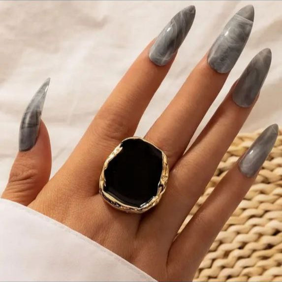 AdairGems Bold Black Stone Statement Ring featuring a striking black stone statement design