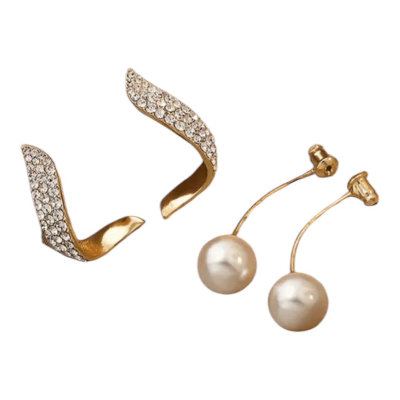 Adair Crystal Curve & Pearl Drop Earrings