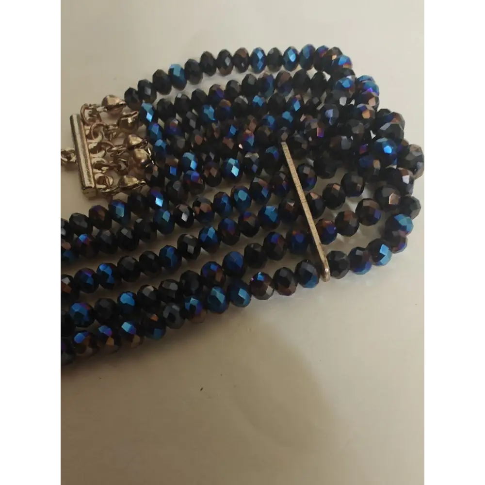 Vintage Choker Navy Blue Glass Beaded Multi Strand Necklace