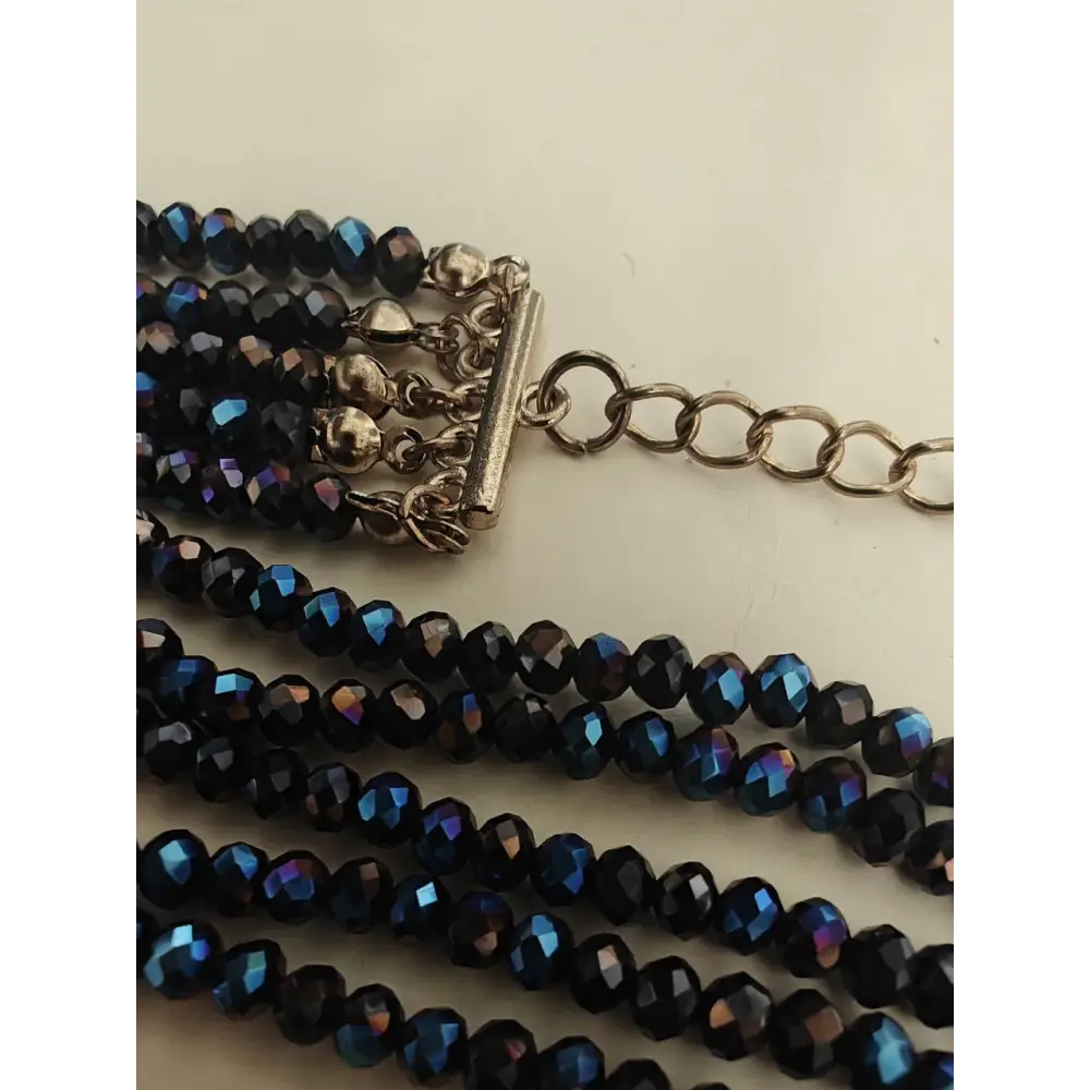 Vintage Choker Navy Blue Glass Beaded Multi Strand Necklace