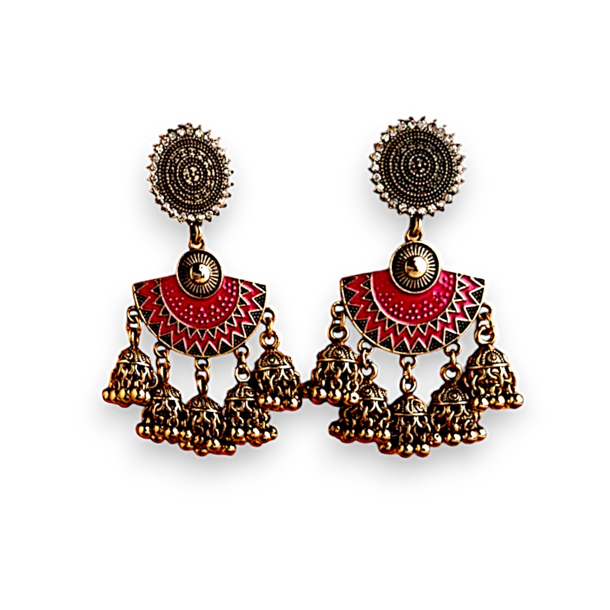 Antique Gold Pink Jhumka Earrings – Traditional & Festive Elegance