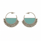 Boho Blue Silver Hoop Earrings – Tribal Chic with Ghungroo Charm By Adair Gems