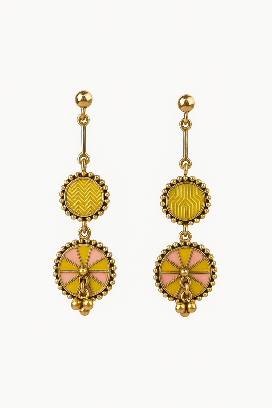 Sunlit Blossom Enamel Earrings – Yellow & Gold Floral Elegance By Adair Gems