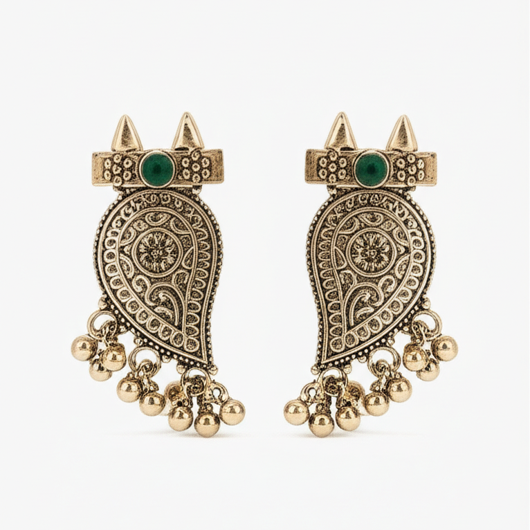 Antique Gold Paisley Jhumka Earrings – Traditional & Timeless