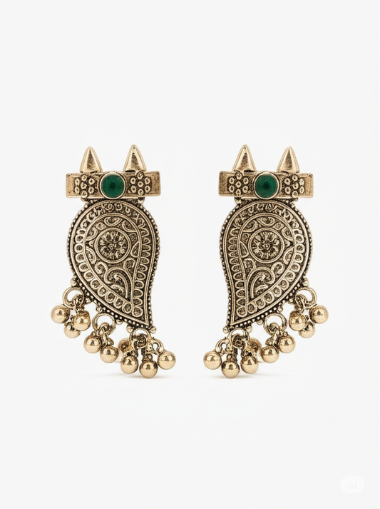 Antique Gold Paisley Jhumka Earrings – Traditional & Timeless