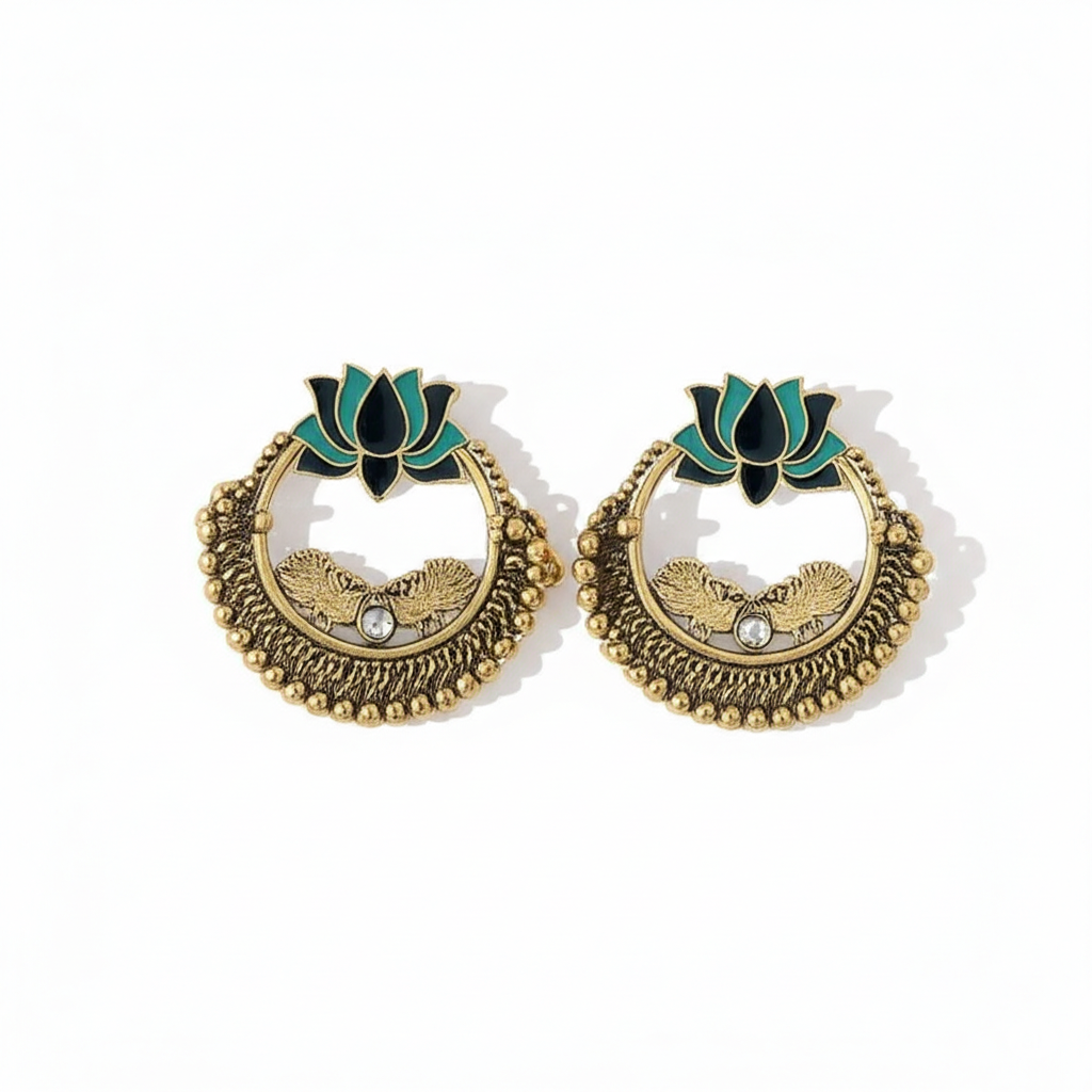 Antique Gold Lotus Hoop Earrings – Handcrafted Elegance By Adair Gems