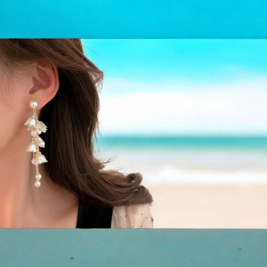 Adair Crushed Pearls With Orchid Floret Design With Jade Beads - Earrings