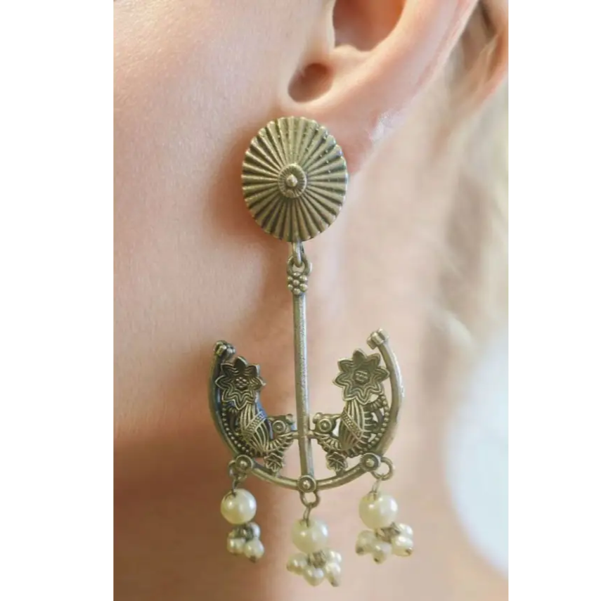 Adair German Silver-Plated Stone-Studded & Beaded Drop Earrings - Earrings