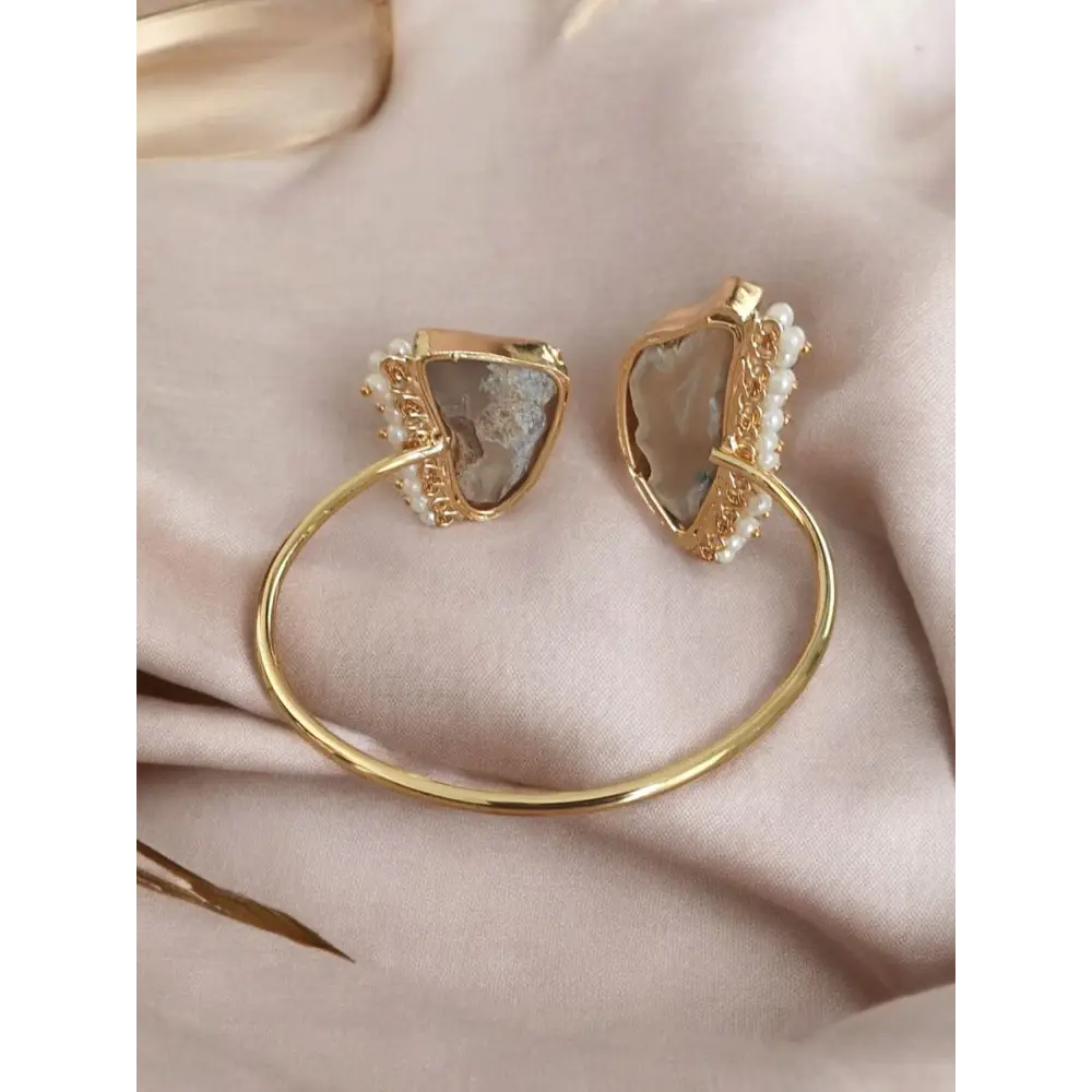 Adair Gold Cuff Bracelet with Natural Stone and Pearl Accents - Bracelet