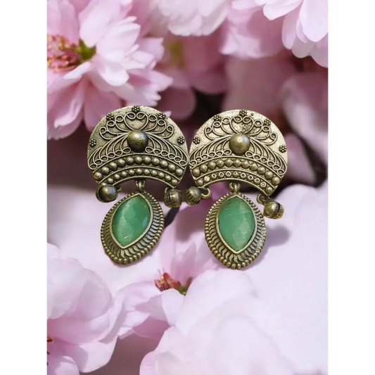 Adair Karigars Design Earrings with Jade Stone - Earrings