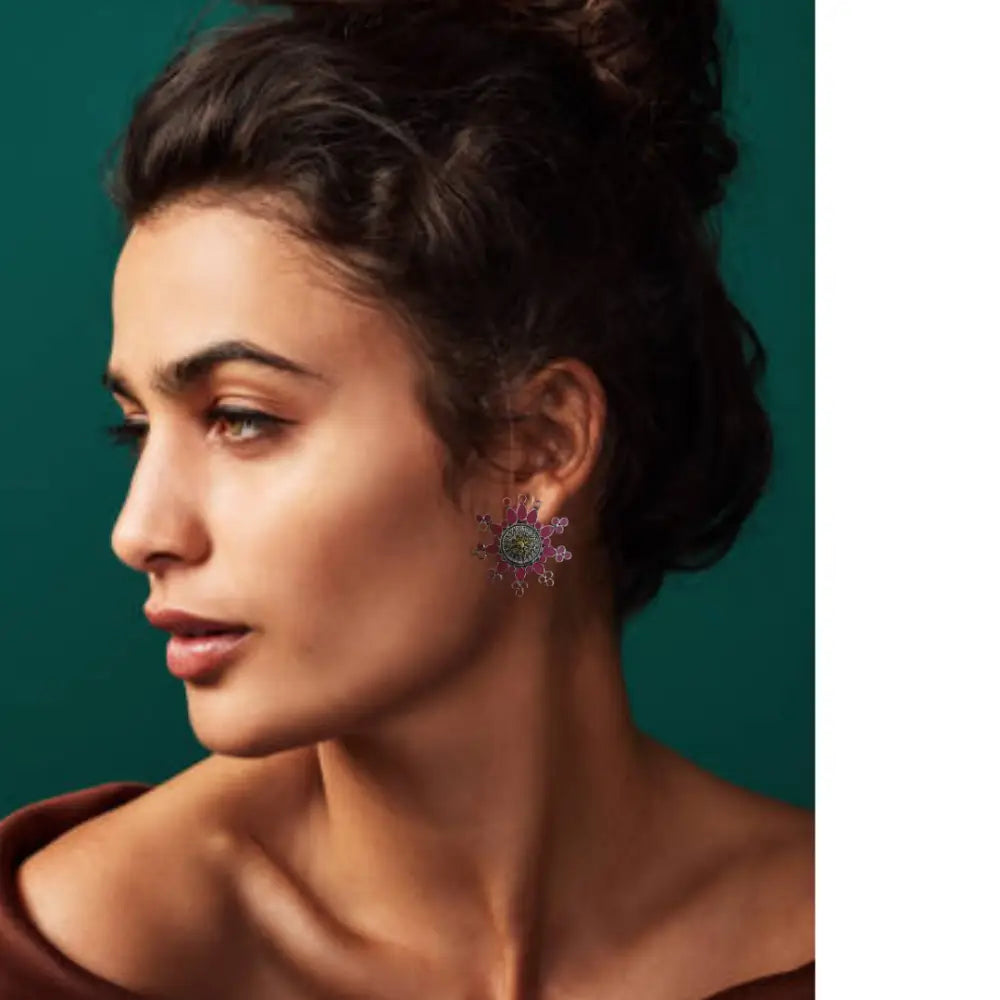 Adair Pink Sunflower Earrings - Earrings
