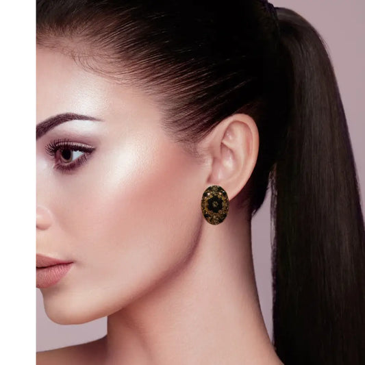 Adair Timeless Elegance: Vintage Black & Gold Stud Earrings - Earrings