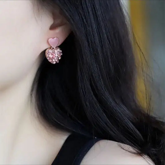 Adair Valentine Flamingos Double Hearts with Crushed Crystals Earrings - Earrings
