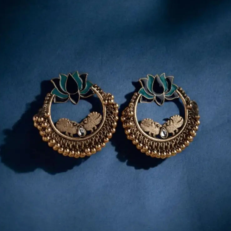 Antique Gold Lotus Hoop Earrings – Handcrafted Elegance By Adair Gems - Earrings