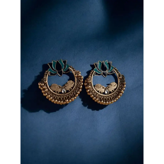 Antique Gold Lotus Hoop Earrings – Handcrafted Elegance By Adair Gems - Earrings