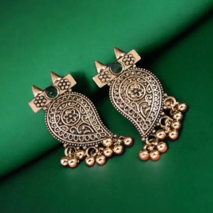 Antique Gold Paisley Jhumka Earrings – Traditional & Timeless - Earrings
