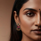 Antique Gold Pink Jhumka Earrings – Traditional & Festive Elegance - Earrings