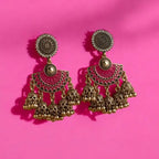 Antique Gold Pink Jhumka Earrings – Traditional & Festive Elegance - Earrings