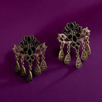 Black Lotus Antique Gold Dangler Earrings – Statement Filigree Design By Adair Gems - Earrings