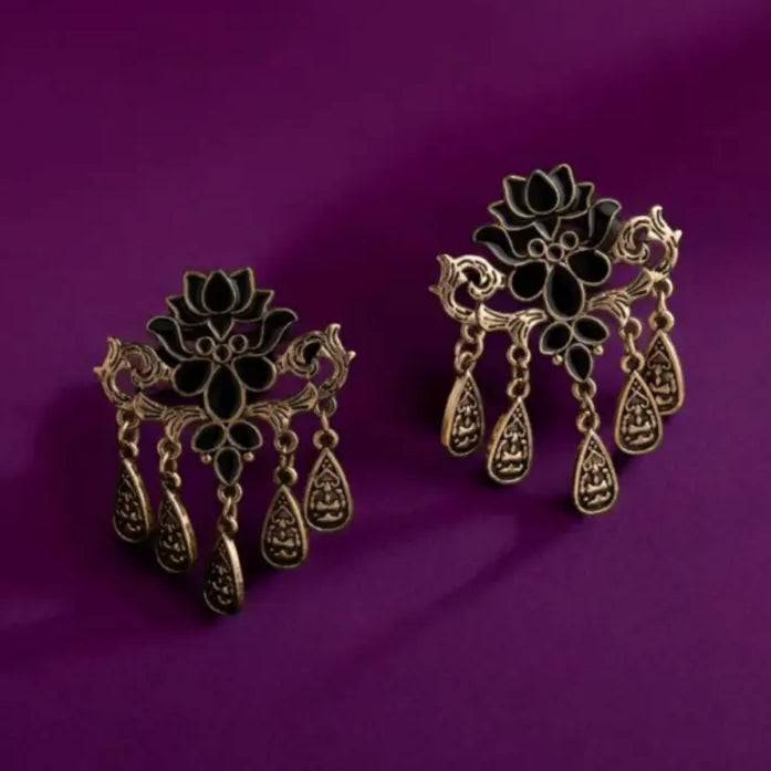 Black Lotus Antique Gold Dangler Earrings – Statement Filigree Design By Adair Gems - Earrings