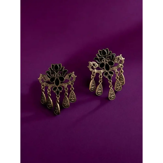 Black Lotus Antique Gold Dangler Earrings – Statement Filigree Design By Adair Gems - Earrings