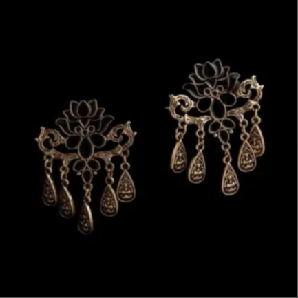 Black Lotus Antique Gold Dangler Earrings – Statement Filigree Design By Adair Gems - Earrings