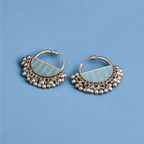 Boho Blue Silver Hoop Earrings – Tribal Chic with Ghungroo Charm By Adair Gems - Earrings