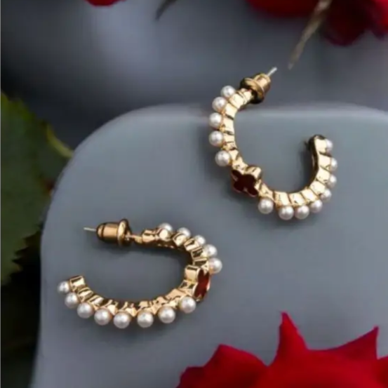 Golden Pearl Hoop Earrings – Elegant Statement Jewellery By Adair Gems - Earrings