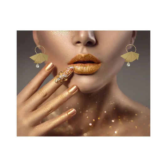 Hand Beaten Geometrical Designer Earrings with Single Drop of Pearl - Earrings