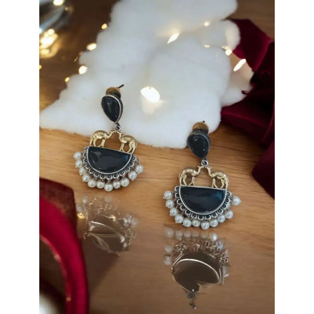 Midnight Glam Black & Gold Earrings – Elegant Statement Piece by Adairgems - Earrings