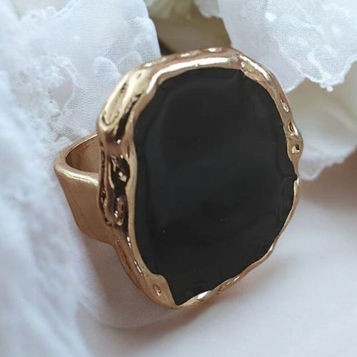 Gold ring with black stone showcasing AdairGems Bold Black Stone Statement Ring design