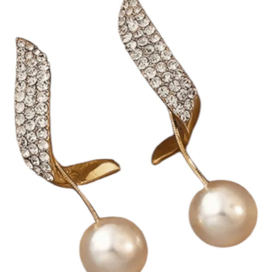 Adair Crystal Curve & Pearl Drop Earrings