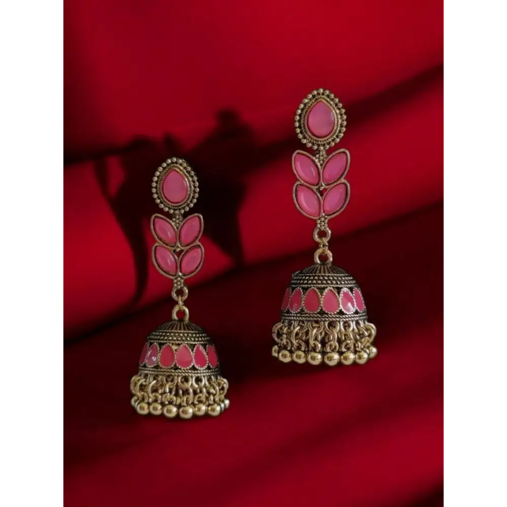 Pink Enamel Jhumka Earrings – Traditional Chic with a Modern Twist By Adair Gems - Earrings