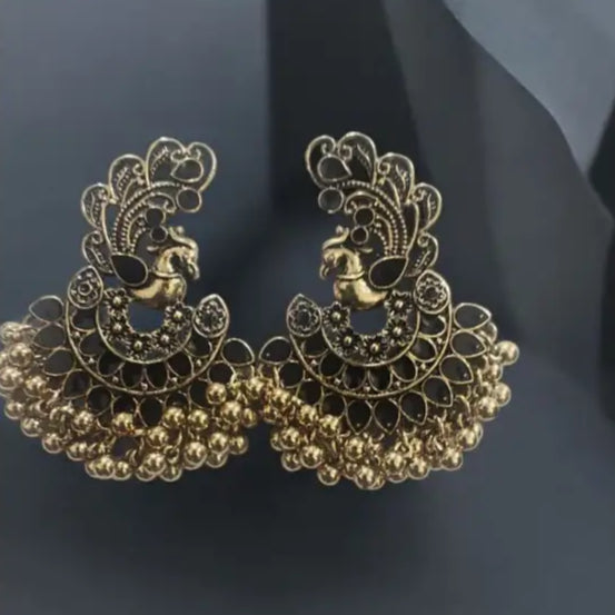 Regal Peacock Gold Jhumkas – Traditional Elegance By Adair gems - Earrings
