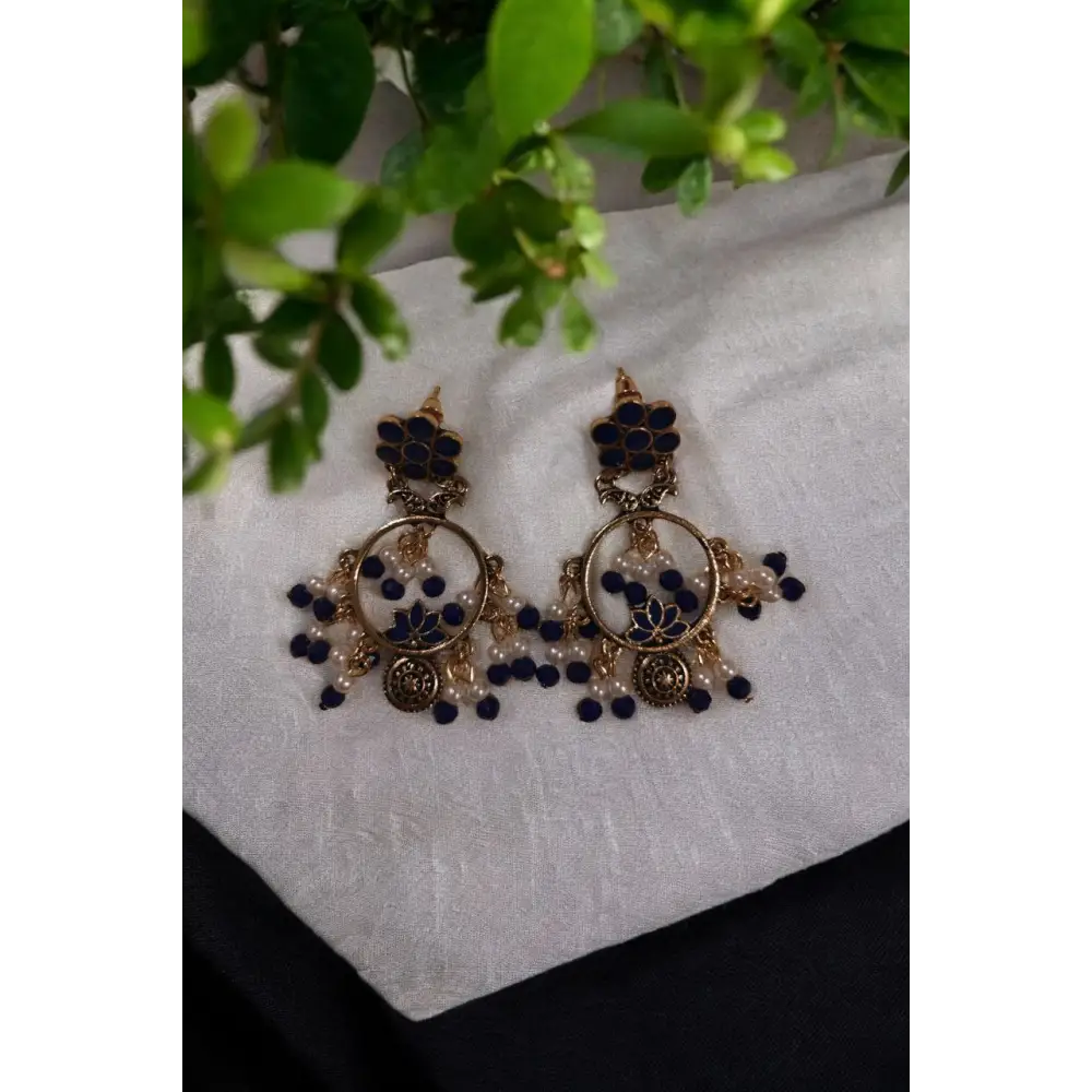 Gold-Plated Chandbali Jhumka with Pearl & Bead Detailing