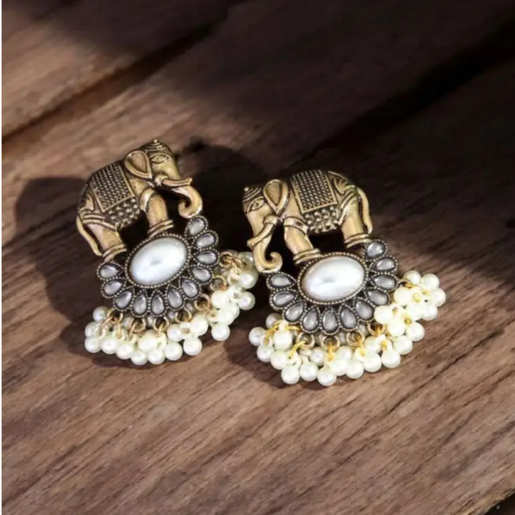 Royal Elephant Pearl Earrings – Antique Gold & Pearl Elegance By Adair Gems - Earrings