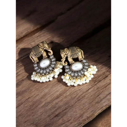 Royal Elephant Pearl Earrings – Antique Gold & Pearl Elegance By Adair Gems - Earrings